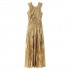 Women 2024 Summer New Fashion Golden Pleated Dress Vintage Casual Chic Female Dresses Vestidos Mujer