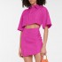Mandy 2023 summer new cardigan shirt bag hip hollow dress short rose red short-sleeved fashion women's clothing